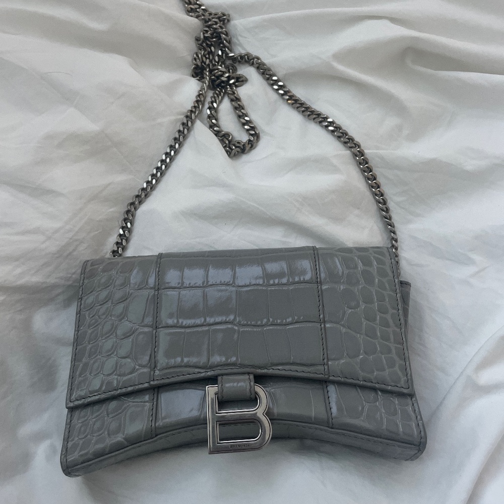 Balenciaga Hourglass crocodile-effect clutch bag